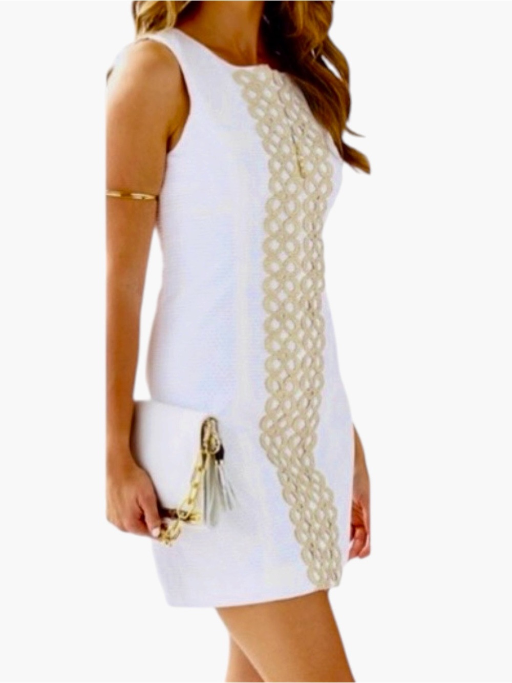 LILLY PULITZER Mila Resort White & Gold Sleeveless Shift Mini Dress